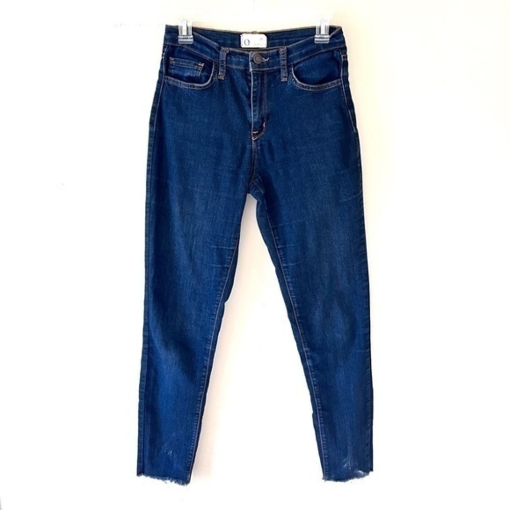 O2 jeans mid rise skinny ankle crop raw hem stretch sz 28
